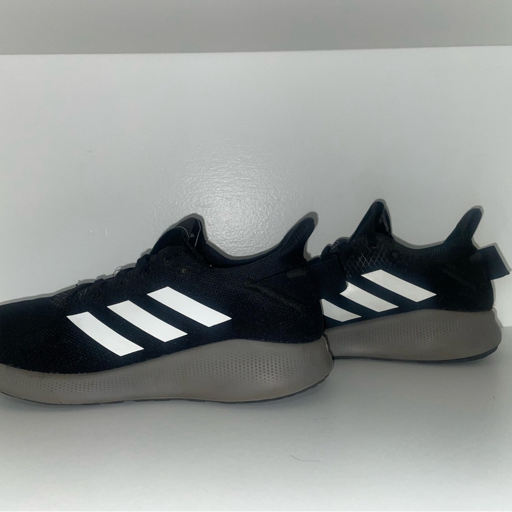 adidas mens Black Sneakers with White Stripes